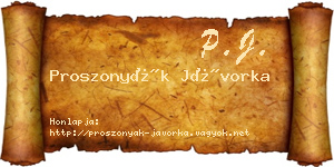 Proszonyák Jávorka névjegykártya
